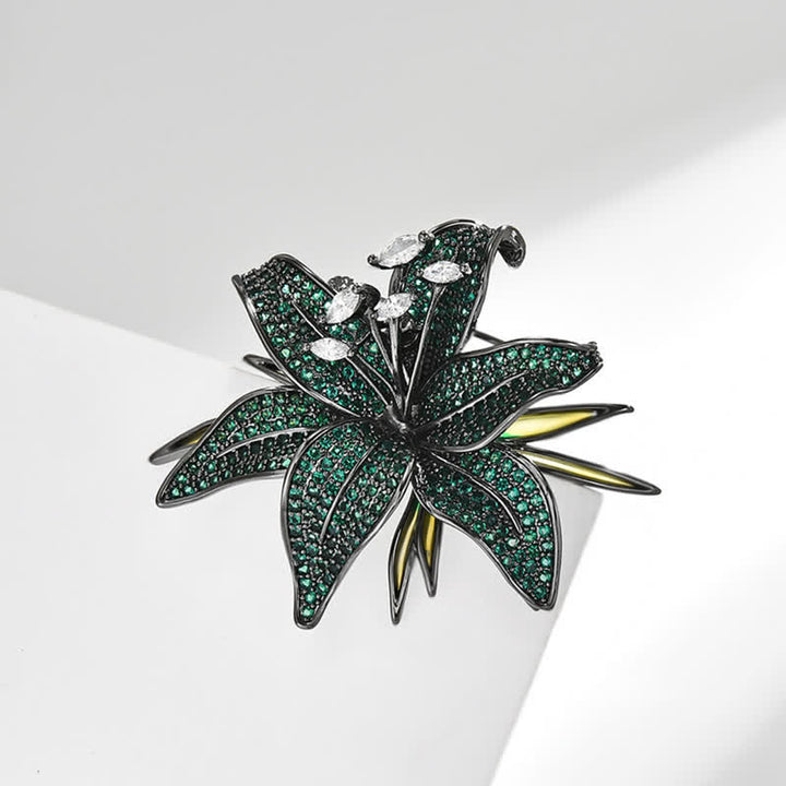 Women's Dark Green Lily Crystal Zircons Inlaid Brooch