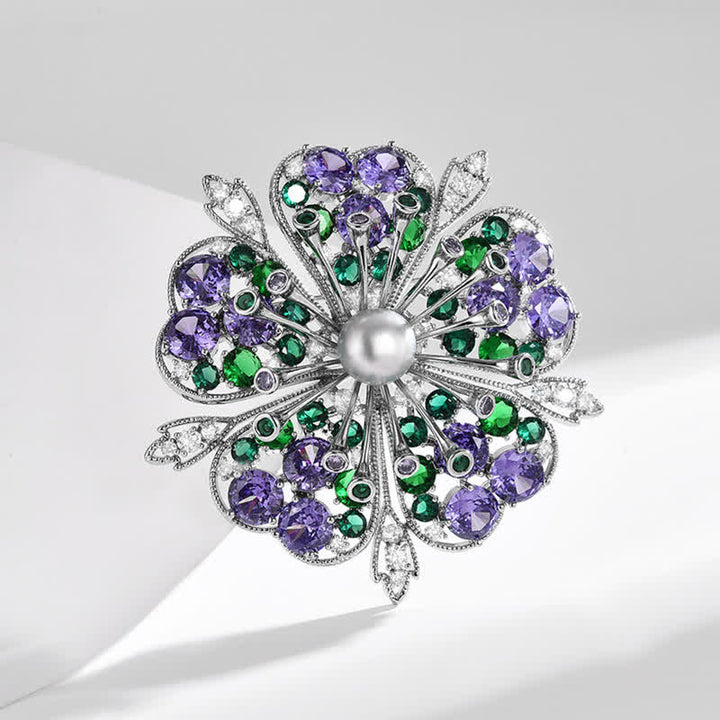 Women's Elagant Floral Colored Zircon Pearl Brooch