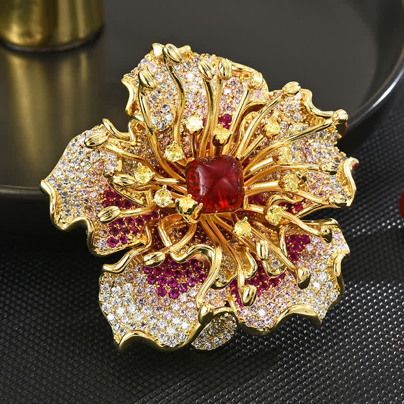 Women's Luxury Colored Cubic Zircon Retro Flower Brooch