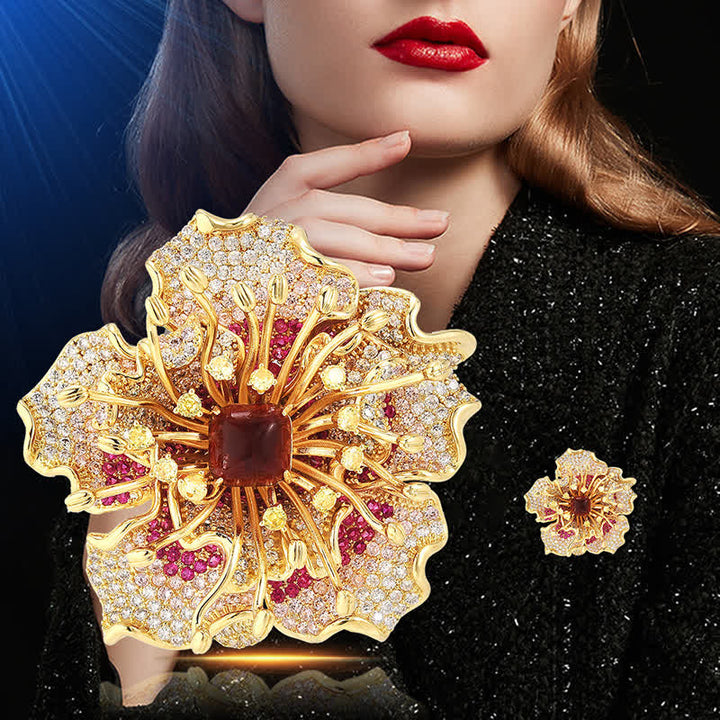 Women's Luxury Colored Cubic Zircon Retro Flower Brooch