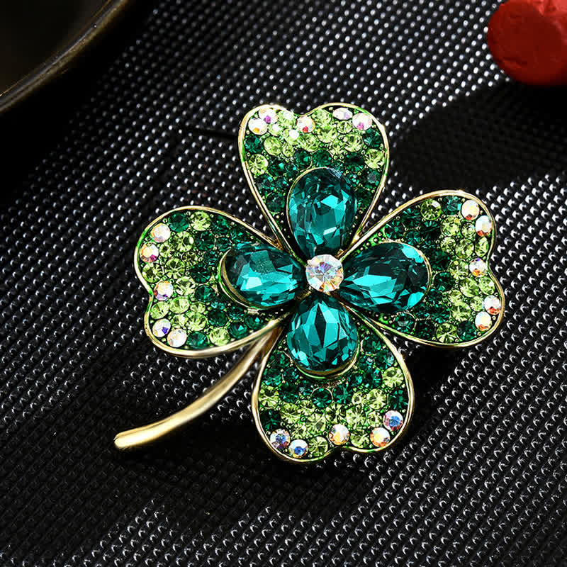 Women's Green Lucky Four Leaf Clover Brooch