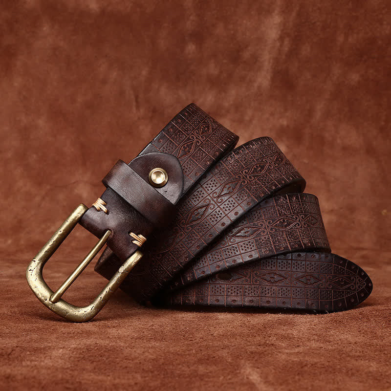 Western Carved Embossed Pattern Thicken Leather Belt