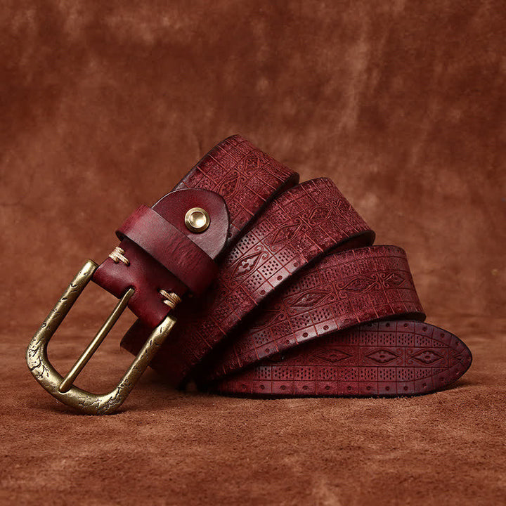 Western Carved Embossed Pattern Thicken Leather Belt