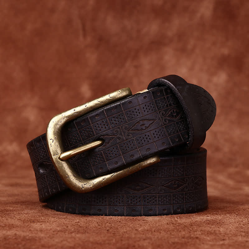 Western Carved Embossed Pattern Thicken Leather Belt