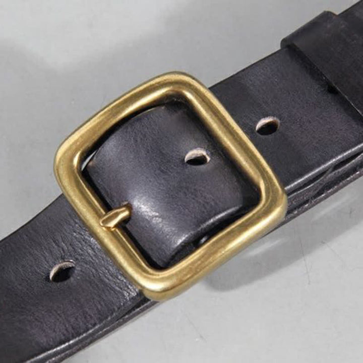 Simple Chic Vintage Brass Square Buckle Leather Belt