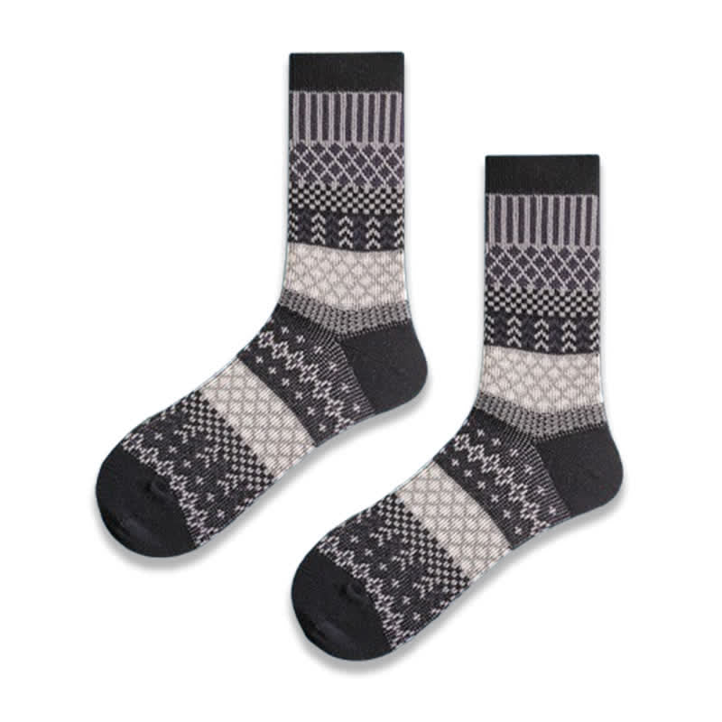 Retro Diamond Ethnic Design Cotton Crew Socks