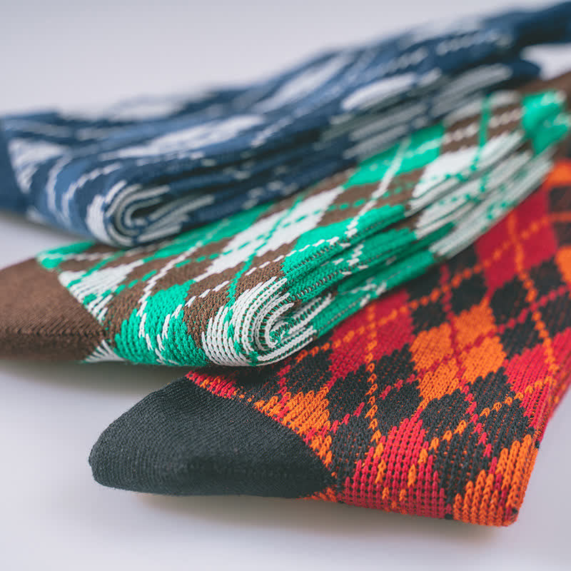 Novelty Plaid Patterned Cozy Cotton Crew Socks