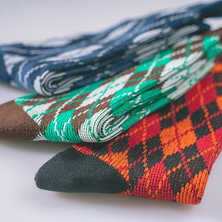 Novelty Plaid Patterned Cozy Cotton Crew Socks