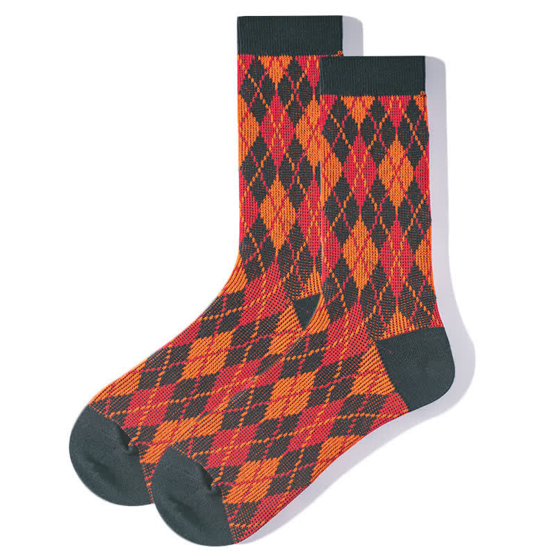 Novelty Plaid Patterned Cozy Cotton Crew Socks