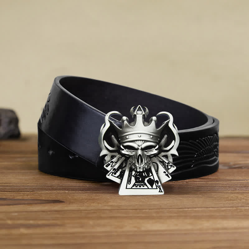 Men's DIY Skull Royal Flush Poker Casino Buckle Leather Belt