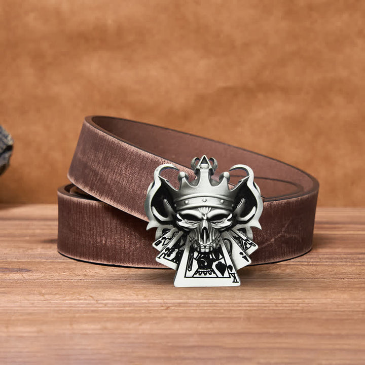 Men's DIY Skull Royal Flush Poker Casino Buckle Leather Belt