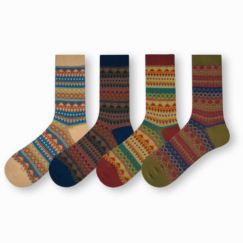 Colorful Ethnic Tribal Pattern Cotton Crew Socks