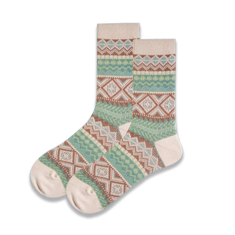 Casual Geometric Colorful Knit Cotton Crew Socks