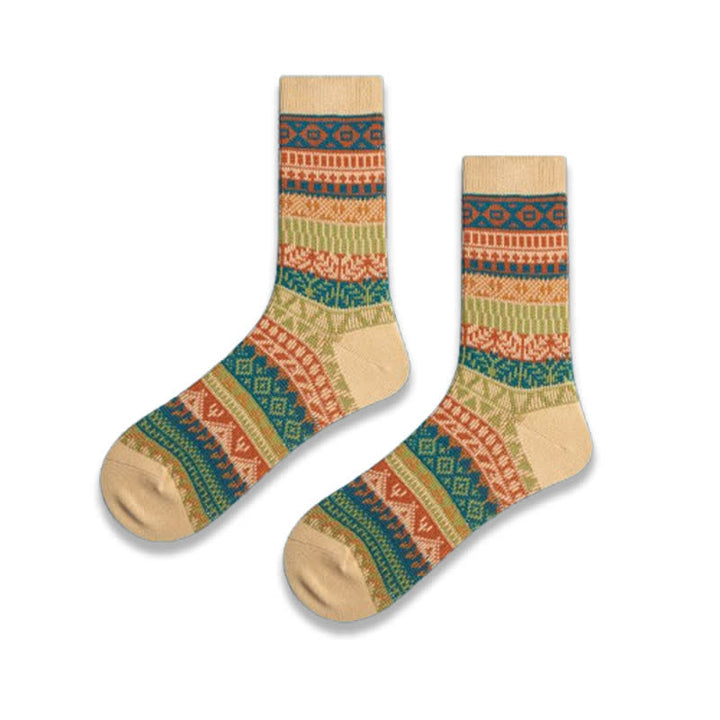 Vibrant Color Ethnic Style Retro Cotton Crew Socks