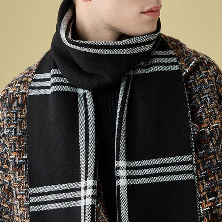 Men's Simple Striped & Plaid Patterned Wool Scarf