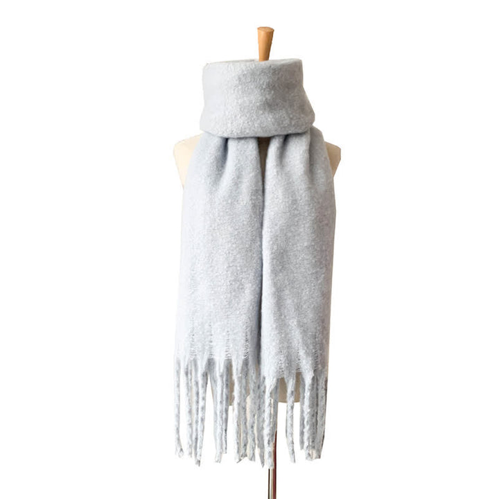 Unisex Warm Pure Color Thickened Tassels Roving Scarf