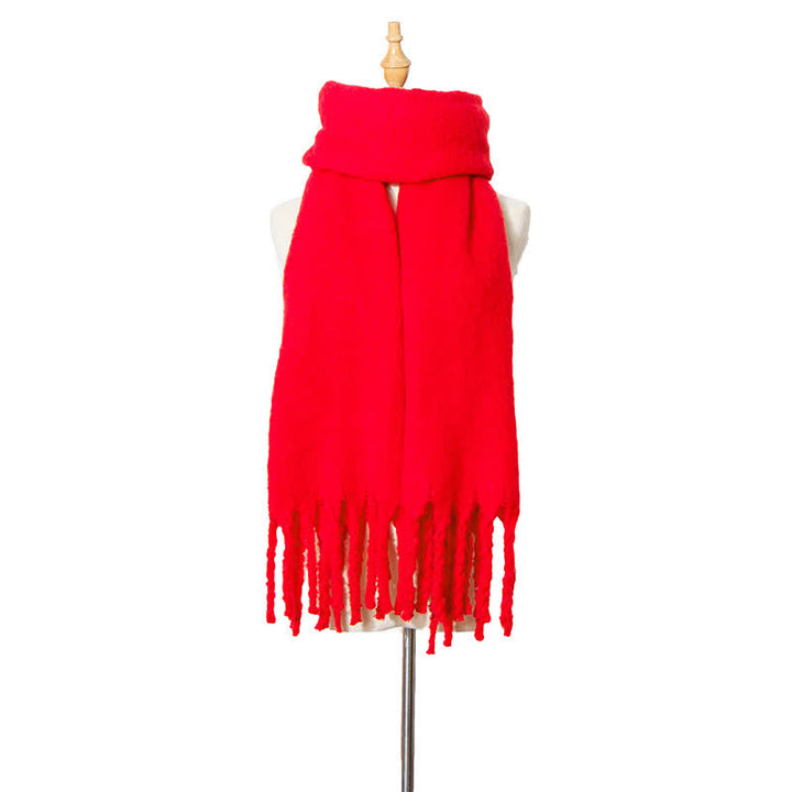 Unisex Warm Pure Color Thickened Tassels Roving Scarf