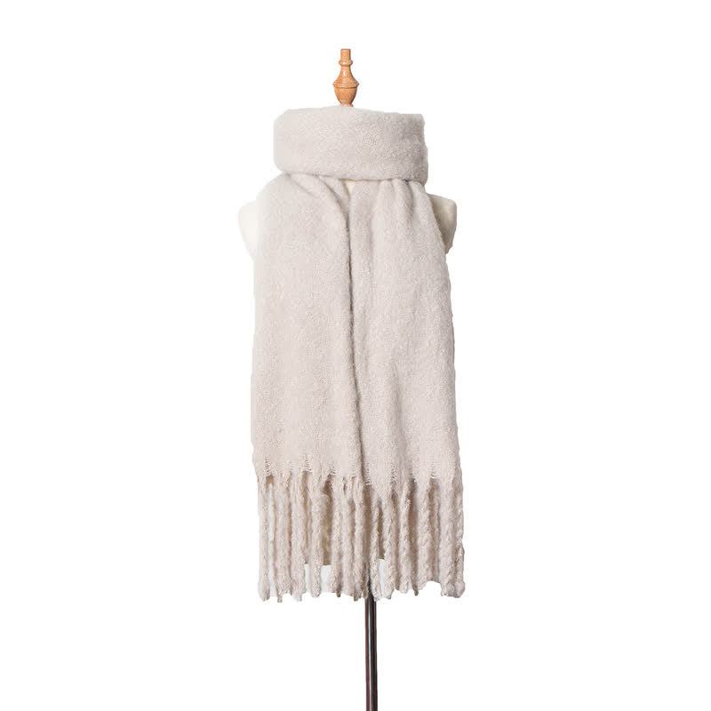 Unisex Warm Pure Color Thickened Tassels Roving Scarf