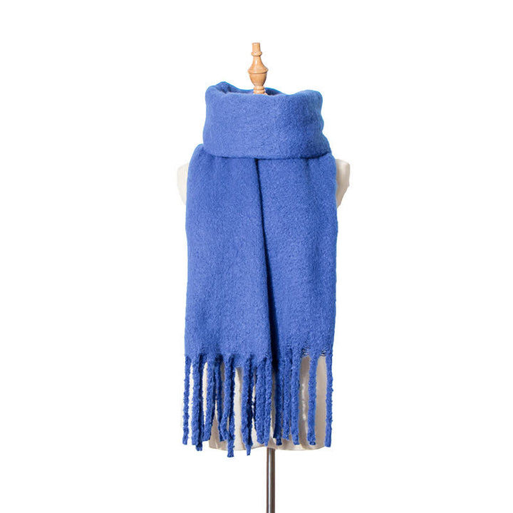 Unisex Warm Pure Color Thickened Tassels Roving Scarf