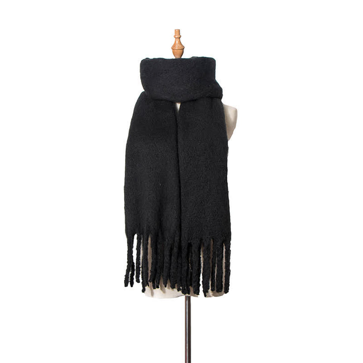 Unisex Warm Pure Color Thickened Tassels Roving Scarf