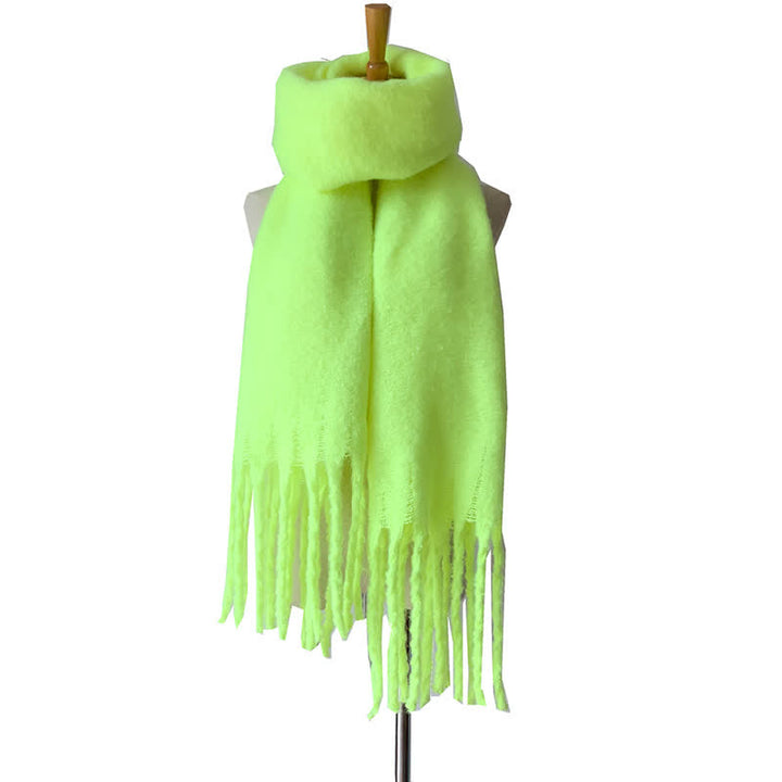 Unisex Warm Pure Color Thickened Tassels Roving Scarf