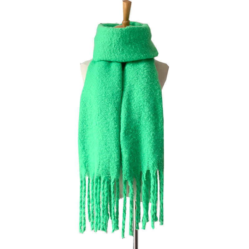 Unisex Warm Pure Color Thickened Tassels Roving Scarf