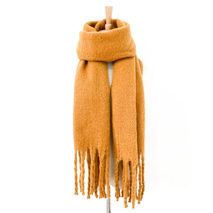 Unisex Warm Pure Color Thickened Tassels Roving Scarf