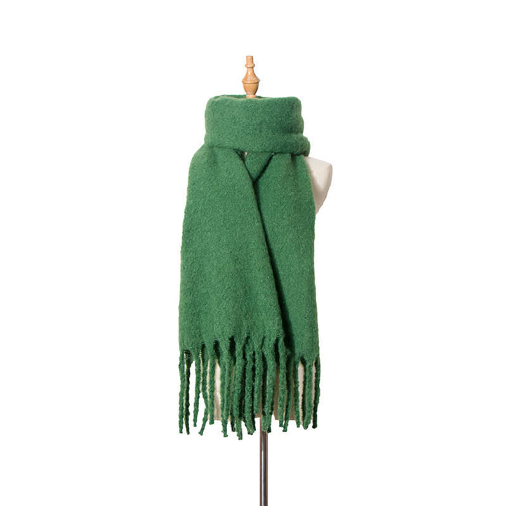 Unisex Warm Pure Color Thickened Tassels Roving Scarf