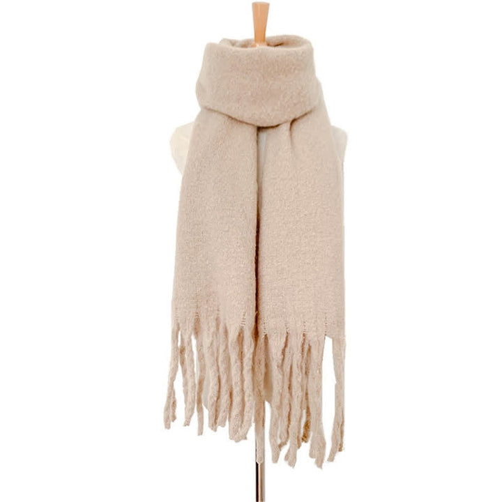 Unisex Warm Pure Color Thickened Tassels Roving Scarf