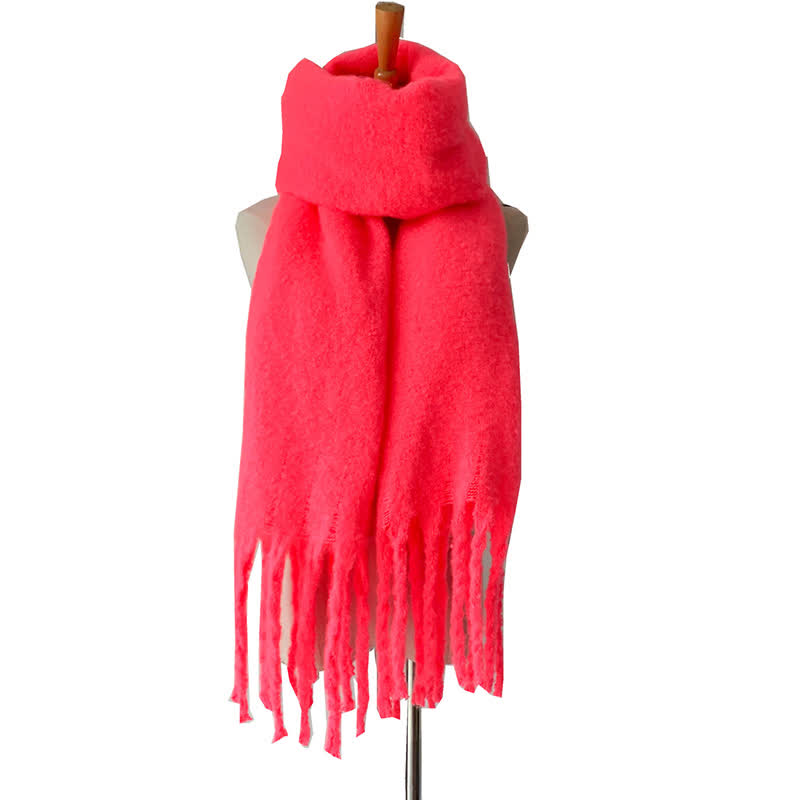 Unisex Warm Pure Color Thickened Tassels Roving Scarf