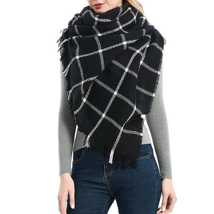 Unisex Transitional Checked Plaid Check Fringe Scarf