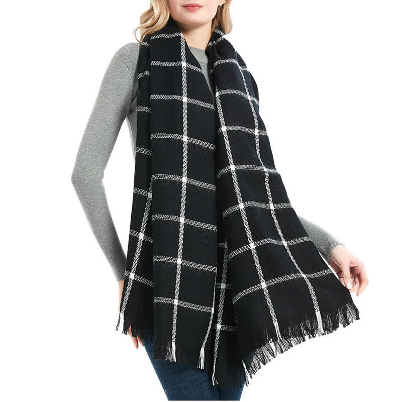 Unisex Transitional Checked Plaid Check Fringe Scarf