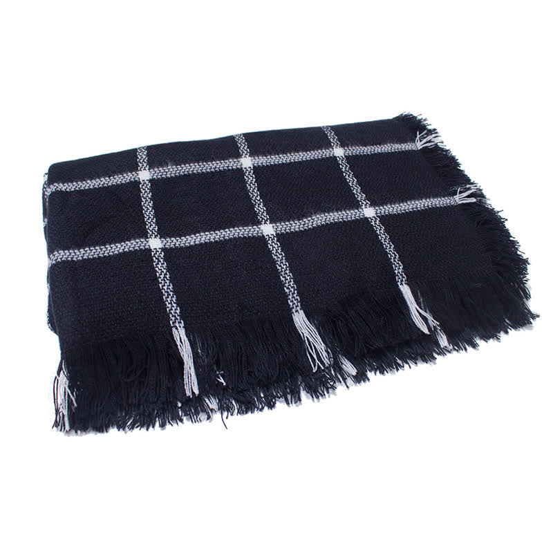 Unisex Transitional Checked Plaid Check Fringe Scarf