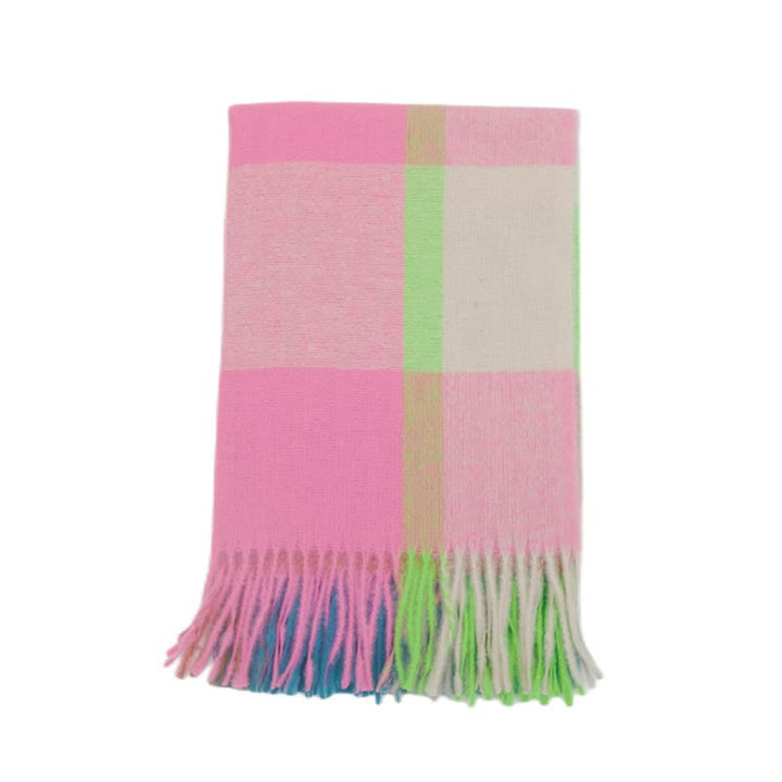 Unisex Rainbow Plaid Thickened Winter Fringe Scarf