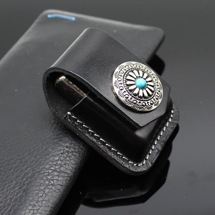 Indian Turquoise Lighter Holder Leather Belt Bag