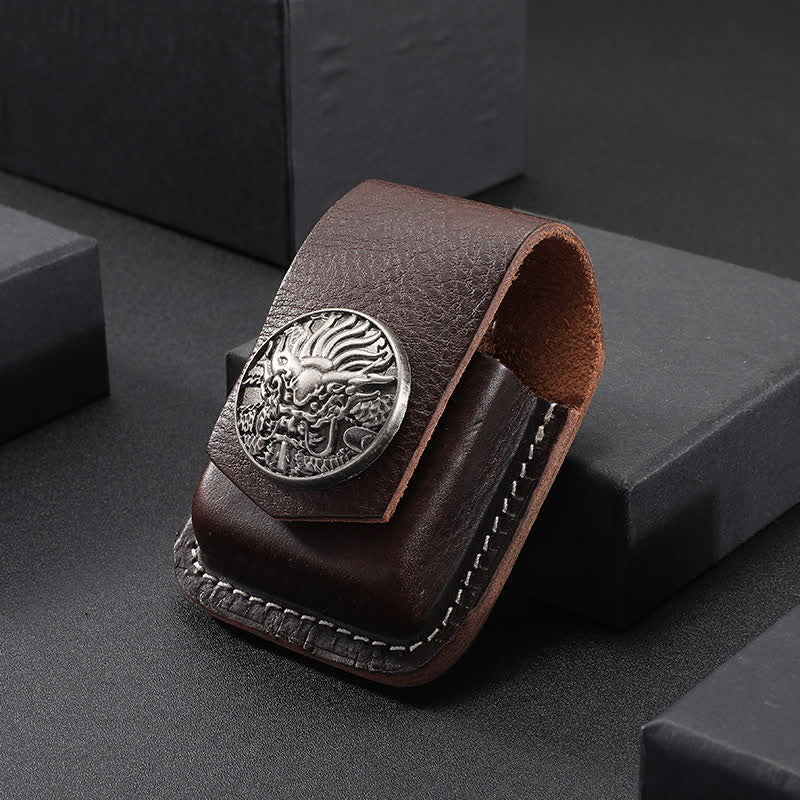 Powerful Dragon Head Lighter Holder Leather Belt Bag