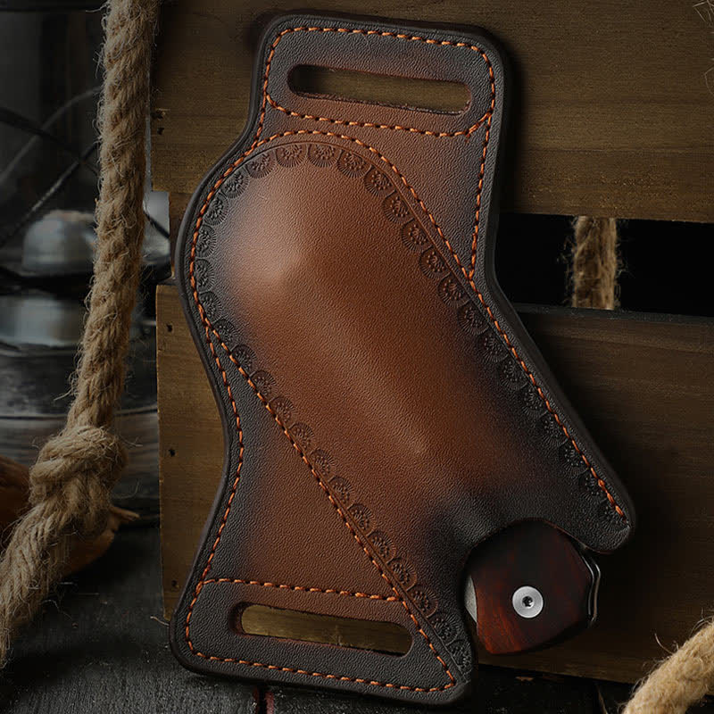 Brown Tool Carrier Folding Knife Sheath Leather Belt Bag