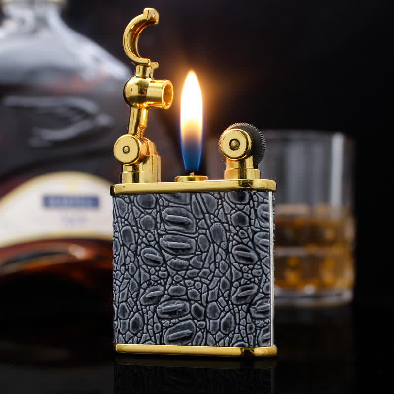 Adjustable Open Flame Faux Leather Refillable Butane Lighter