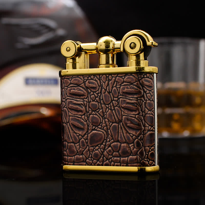 Adjustable Open Flame Faux Leather Refillable Butane Lighter