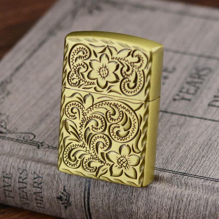 Elegant Flower Relief Design Refillable Butane Lighter