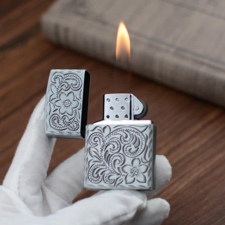 Elegant Flower Relief Design Refillable Butane Lighter