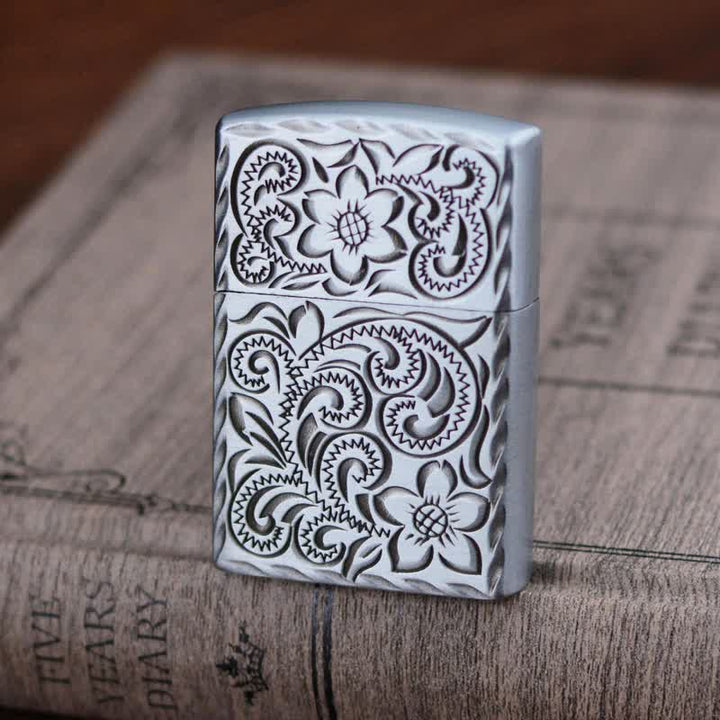 Elegant Flower Relief Design Refillable Butane Lighter