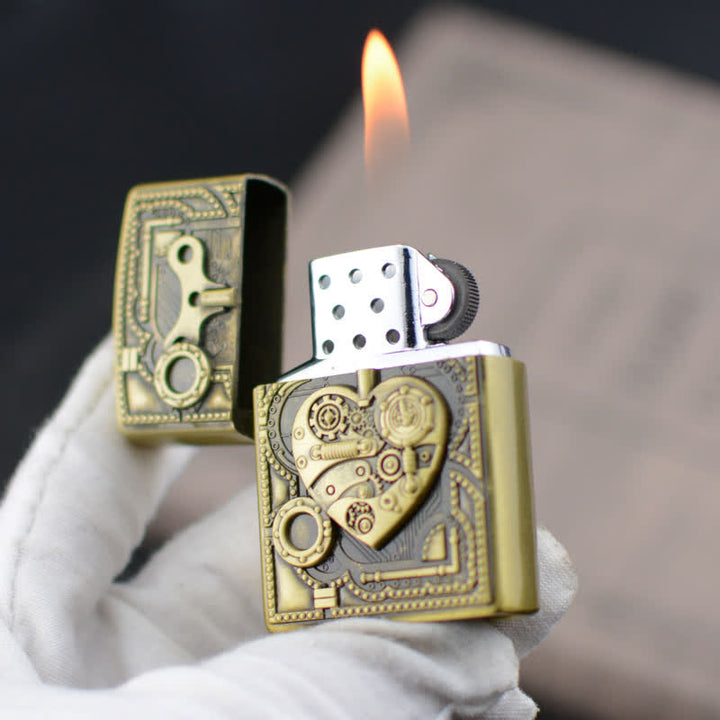 Mechanial Heart Relief Design Refillable Butane Lighter