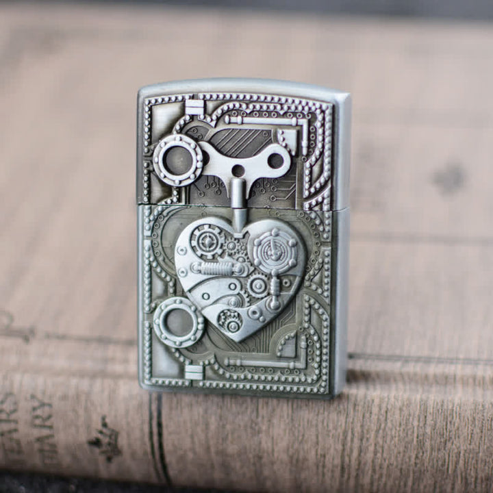 Mechanial Heart Relief Design Refillable Butane Lighter