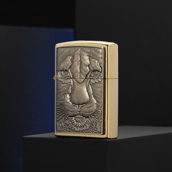 Domineering Tiger Relief Design Refillable Kerosene Lighter