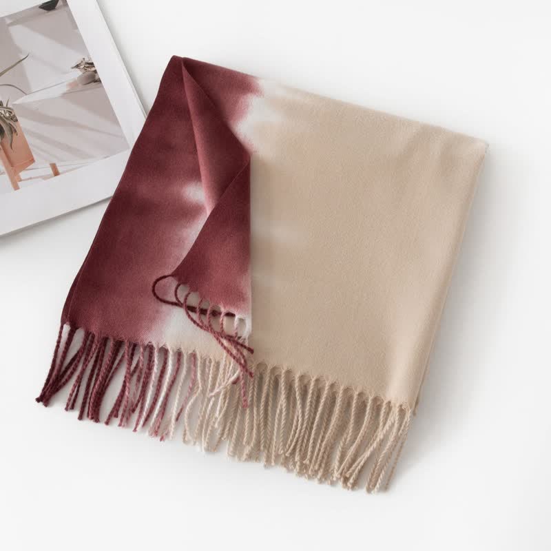 Unisex Gradient Color Fringe Faux Cashmere Scarf