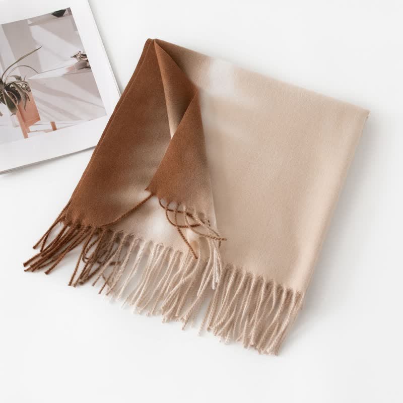 Unisex Gradient Color Fringe Faux Cashmere Scarf