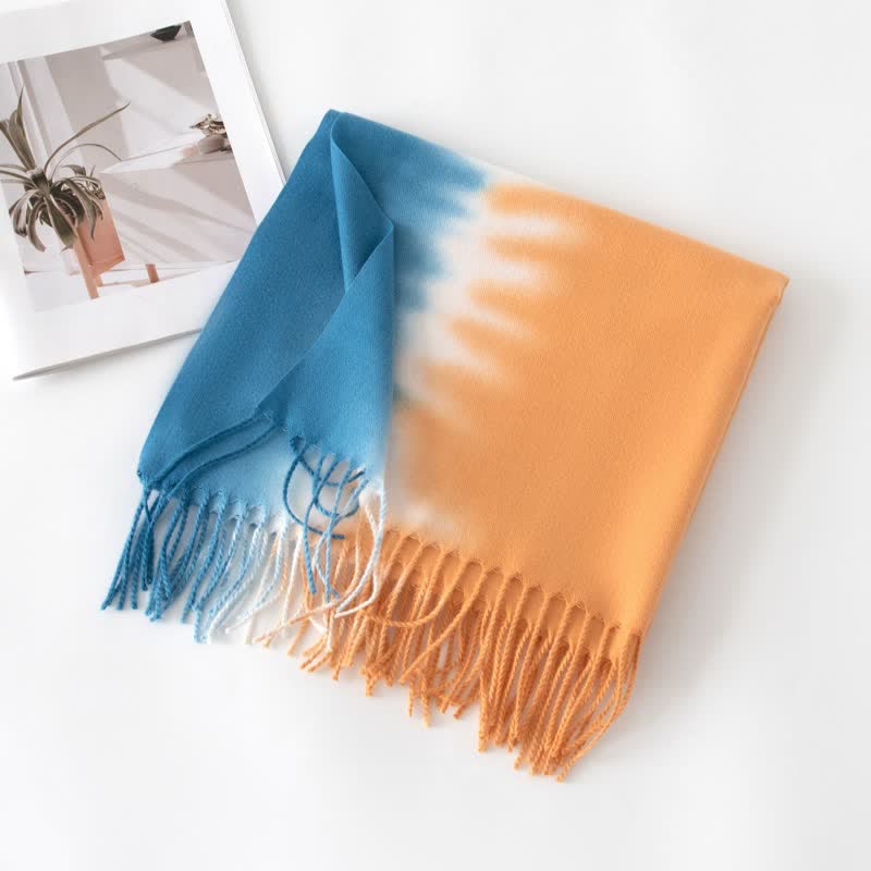 Unisex Gradient Color Fringe Faux Cashmere Scarf