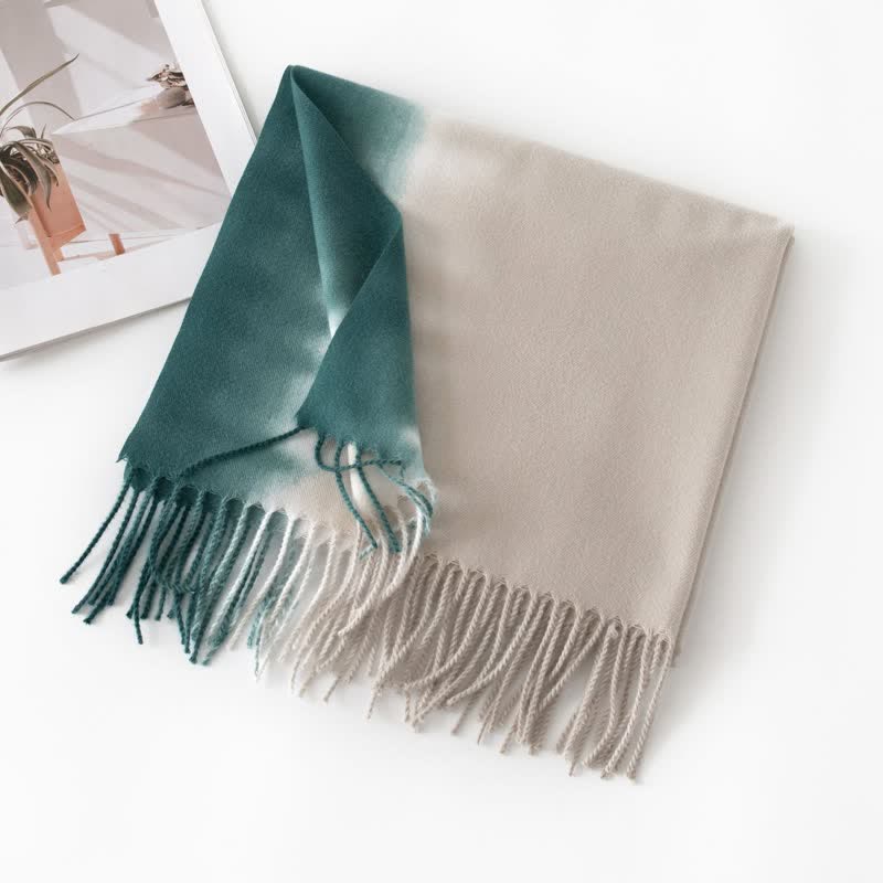 Unisex Gradient Color Fringe Faux Cashmere Scarf