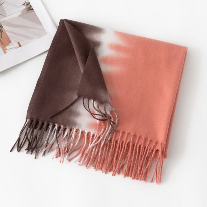 Unisex Gradient Color Fringe Faux Cashmere Scarf